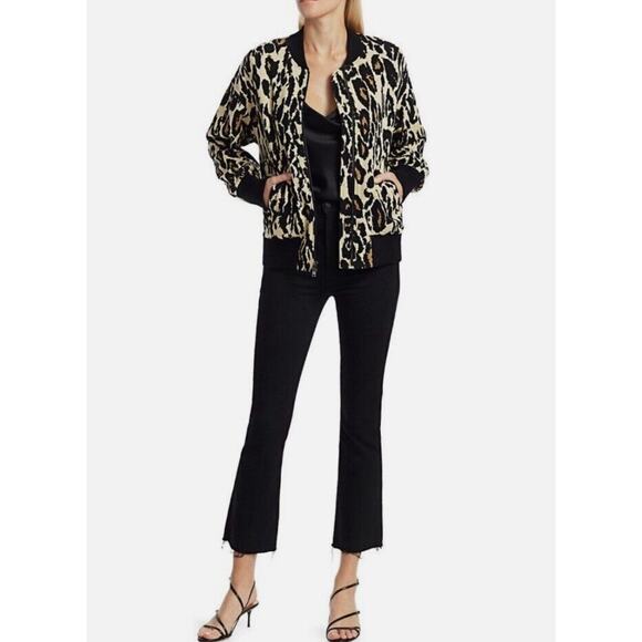 Diane von Furstenberg Full Zip Lon Leopard 100% Cotton Bomber Jacket Size XS EUC - Picture 1 of 9